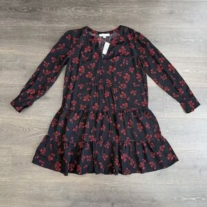 Ann Taylor LOFT Swing Dress Floral Red Black Tiered Babydoll Sz S NWT Whimsigoth